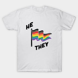 He/They Pronouns Retro Banner T-Shirt